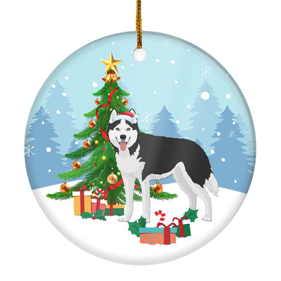 Merry Christmas Tree Siberian Husky Christmas and Dogs Gift for Dog Lovers Christmas Tree Ornament | teecentury