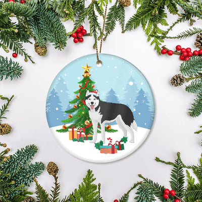 Merry Christmas Tree Siberian Husky Christmas and Dogs Gift for Dog Lovers Christmas Tree Ornament | teecentury