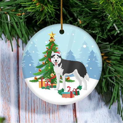 Merry Christmas Tree Siberian Husky Christmas and Dogs Gift for Dog Lovers Christmas Tree Ornament | teecentury