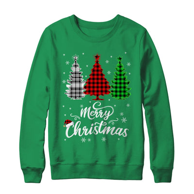 Merry Christmas Tree Xmas Buffalo Plaid Red White Green Shirt & Sweatshirt | teecentury