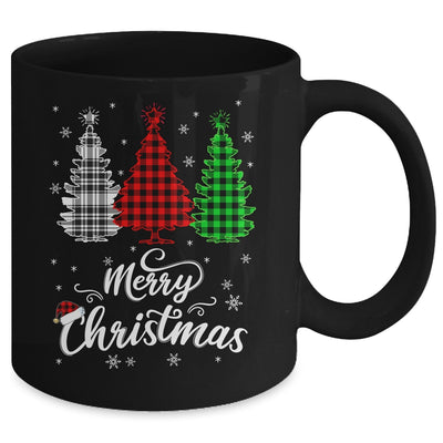 Merry Christmas Tree Xmas Buffalo Plaid Red White Green Mug | teecentury