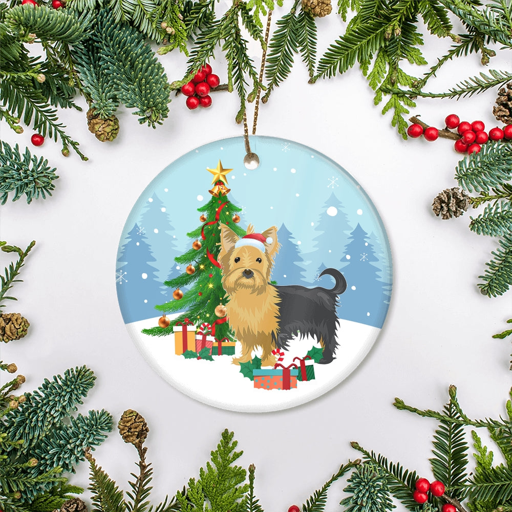 Merry Christmas Tree Yorkie Christmas and Dogs Gift for Dog Lovers Christmas Tree Ornament | teecentury