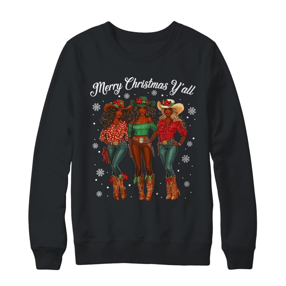 Merry Christmas Y'all Black Cowgirls African Christmas Xmas Shirt & Sweatshirt | teecentury
