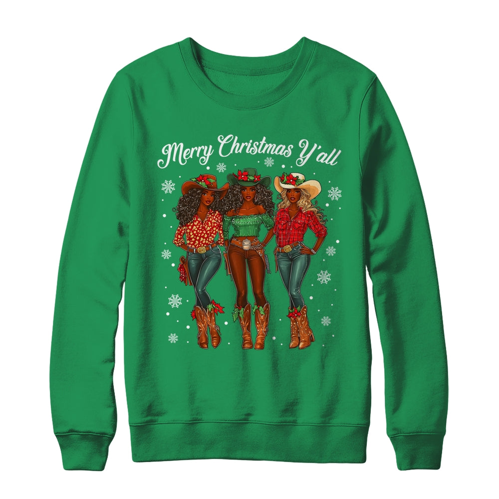 Merry Christmas Y'all Black Cowgirls African Christmas Xmas Shirt & Sweatshirt | teecentury