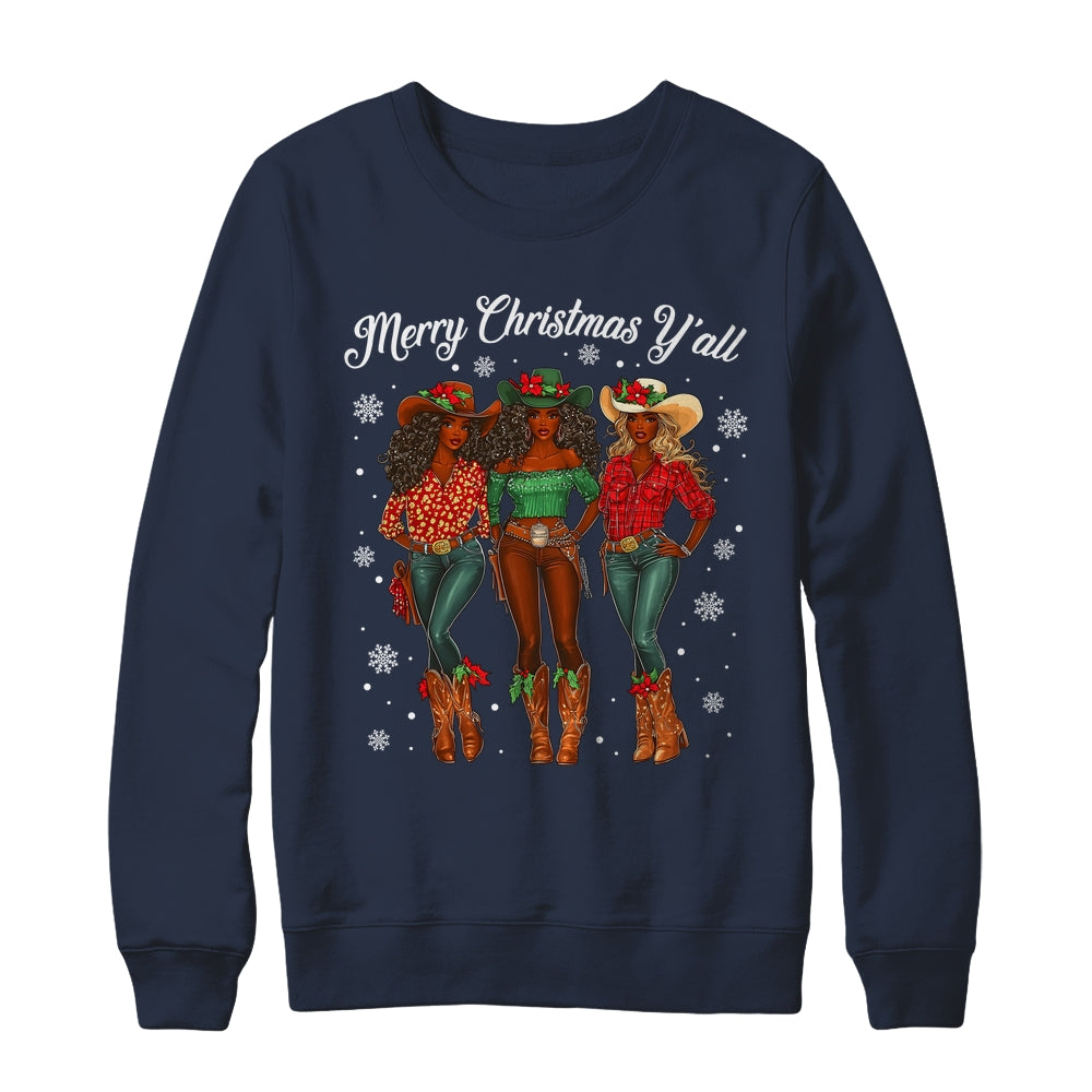 Merry Christmas Y'all Black Cowgirls African Christmas Xmas Shirt & Sweatshirt | teecentury