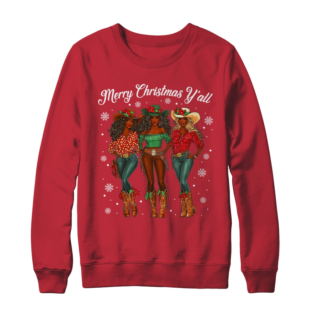 Merry Christmas Y'all Black Cowgirls African Christmas Xmas Shirt & Sweatshirt | teecentury