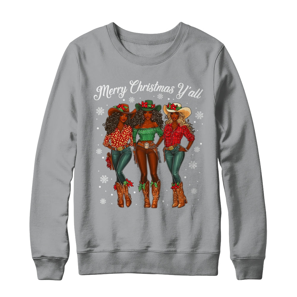Merry Christmas Y'all Black Cowgirls African Christmas Xmas Shirt & Sweatshirt | teecentury