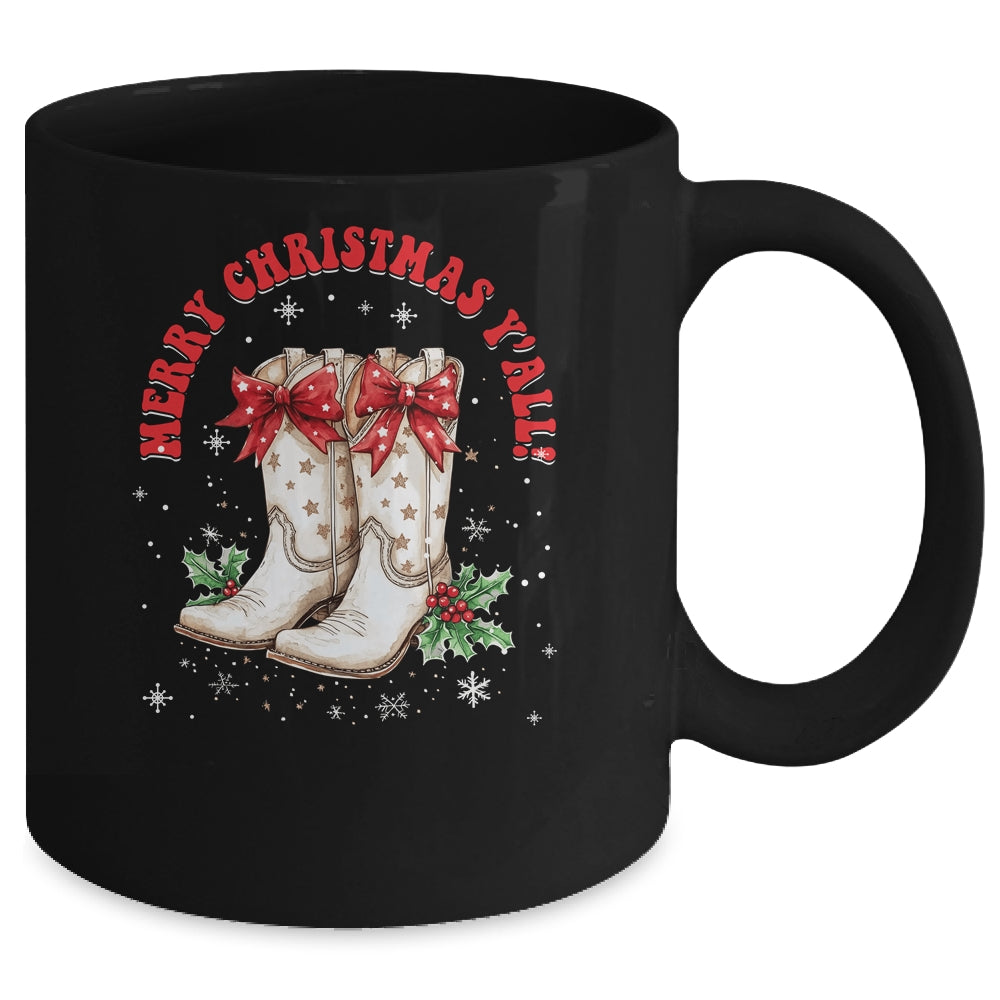 Merry Christmas Y'all Howdy Christmas Boots Cowgirl Coquette Mug | teecentury