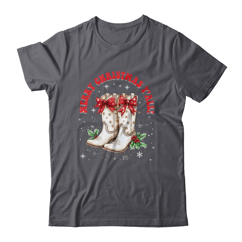 Merry Christmas Y'all Howdy Christmas Boots Cowgirl Coquette Shirt & Sweatshirt | teecentury