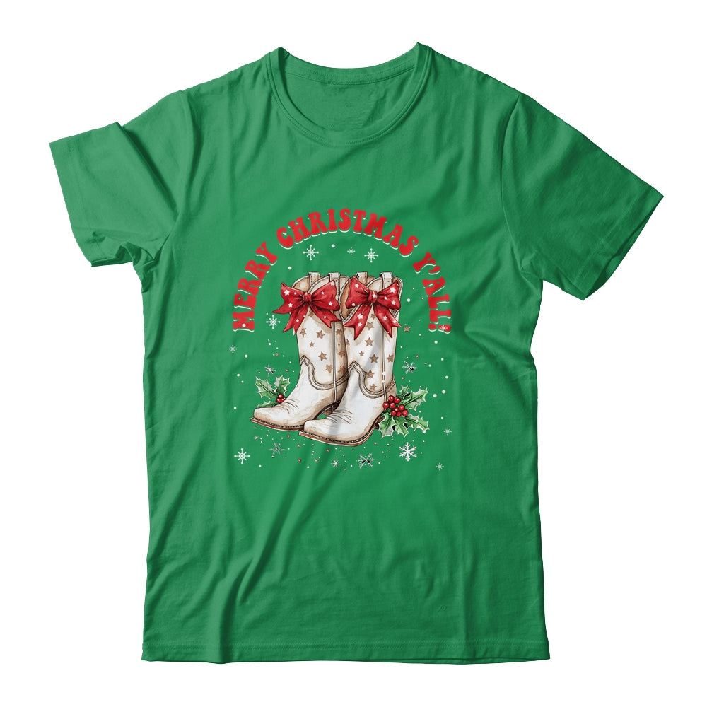 Merry Christmas Y'all Howdy Christmas Boots Cowgirl Coquette Shirt & Sweatshirt | teecentury