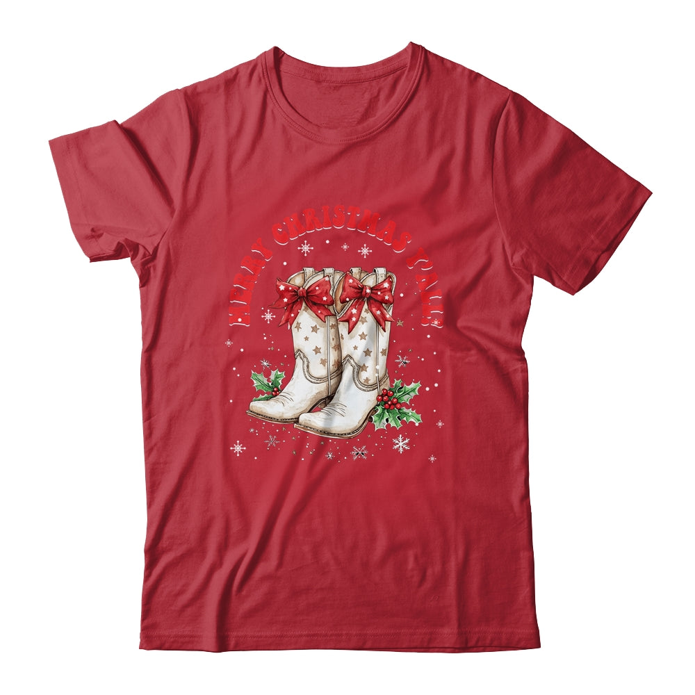 Merry Christmas Y'all Howdy Christmas Boots Cowgirl Coquette Shirt & Sweatshirt | teecentury