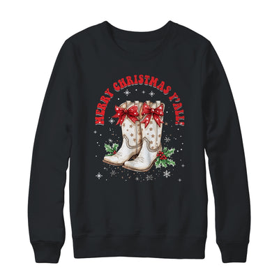 Merry Christmas Y'all Howdy Christmas Boots Cowgirl Coquette Shirt & Sweatshirt | teecentury