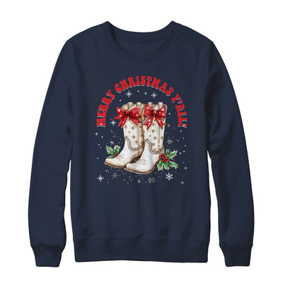 Merry Christmas Y'all Howdy Christmas Boots Cowgirl Coquette Shirt & Sweatshirt | teecentury
