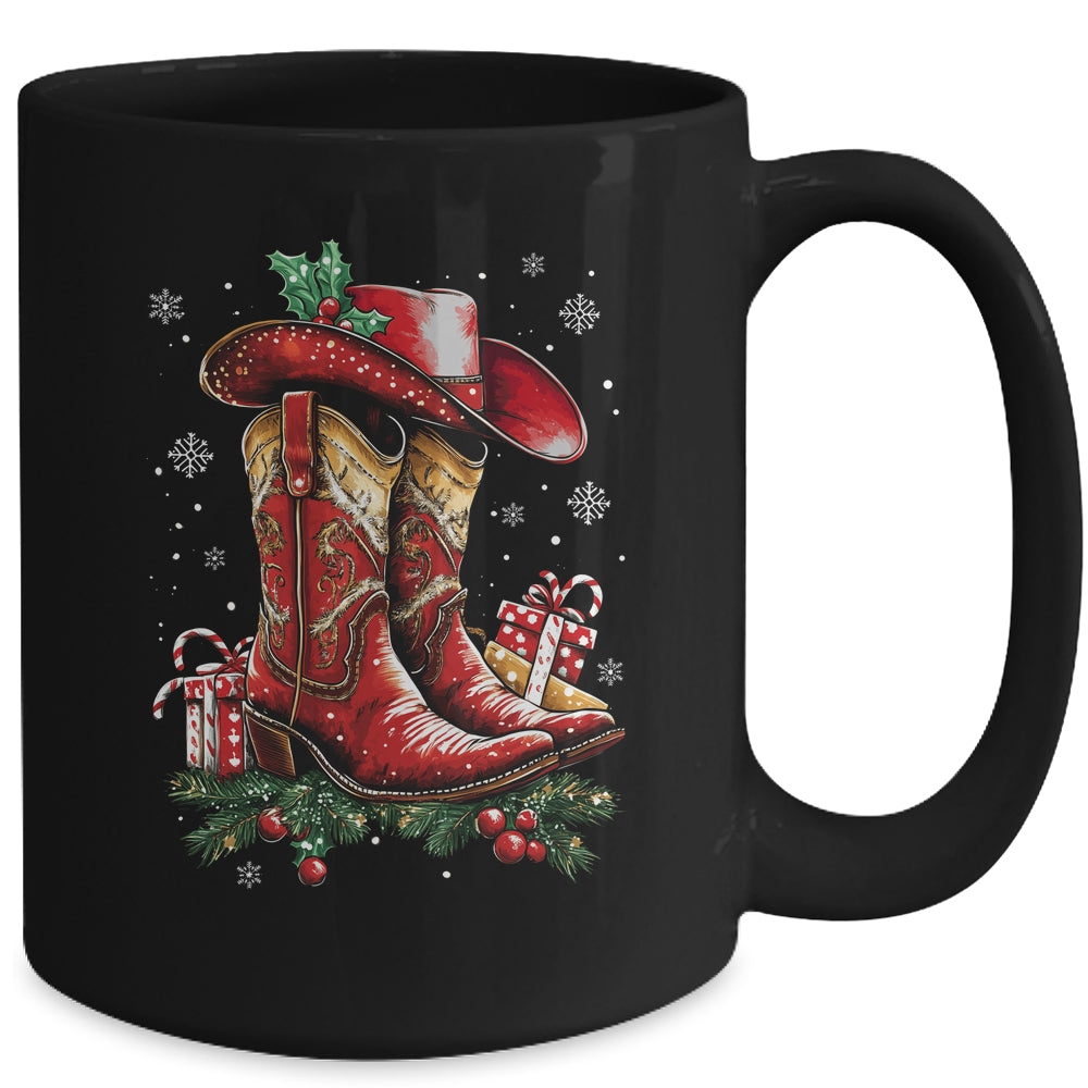 Merry Christmas Y'all Western Country Cowboy Cowgirl Boots Mug | teecentury