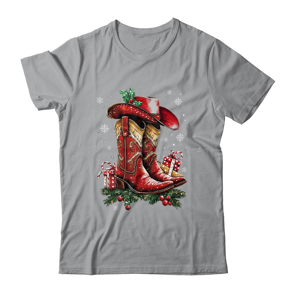 Merry Christmas Y'all Western Country Cowboy Cowgirl Boots Shirt & Sweatshirt | teecentury
