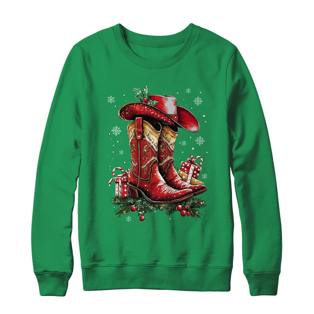 Merry Christmas Y'all Western Country Cowboy Cowgirl Boots Shirt & Sweatshirt | teecentury