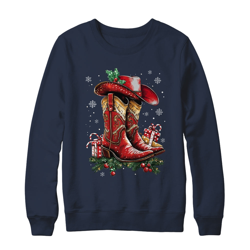 Merry Christmas Y'all Western Country Cowboy Cowgirl Boots Shirt & Sweatshirt | teecentury