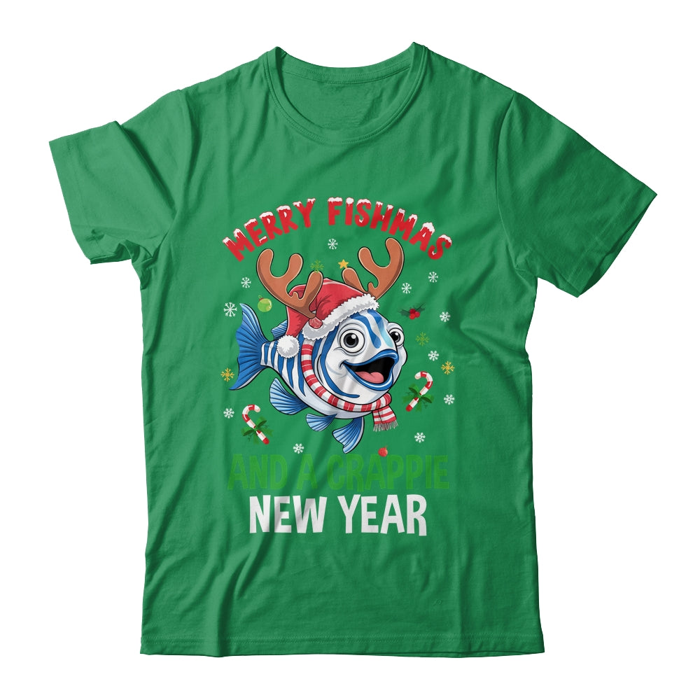 Merry Fishmas And A Crappie New Year Funny Fishing Pun Shirt & Sweatshirt | teecentury