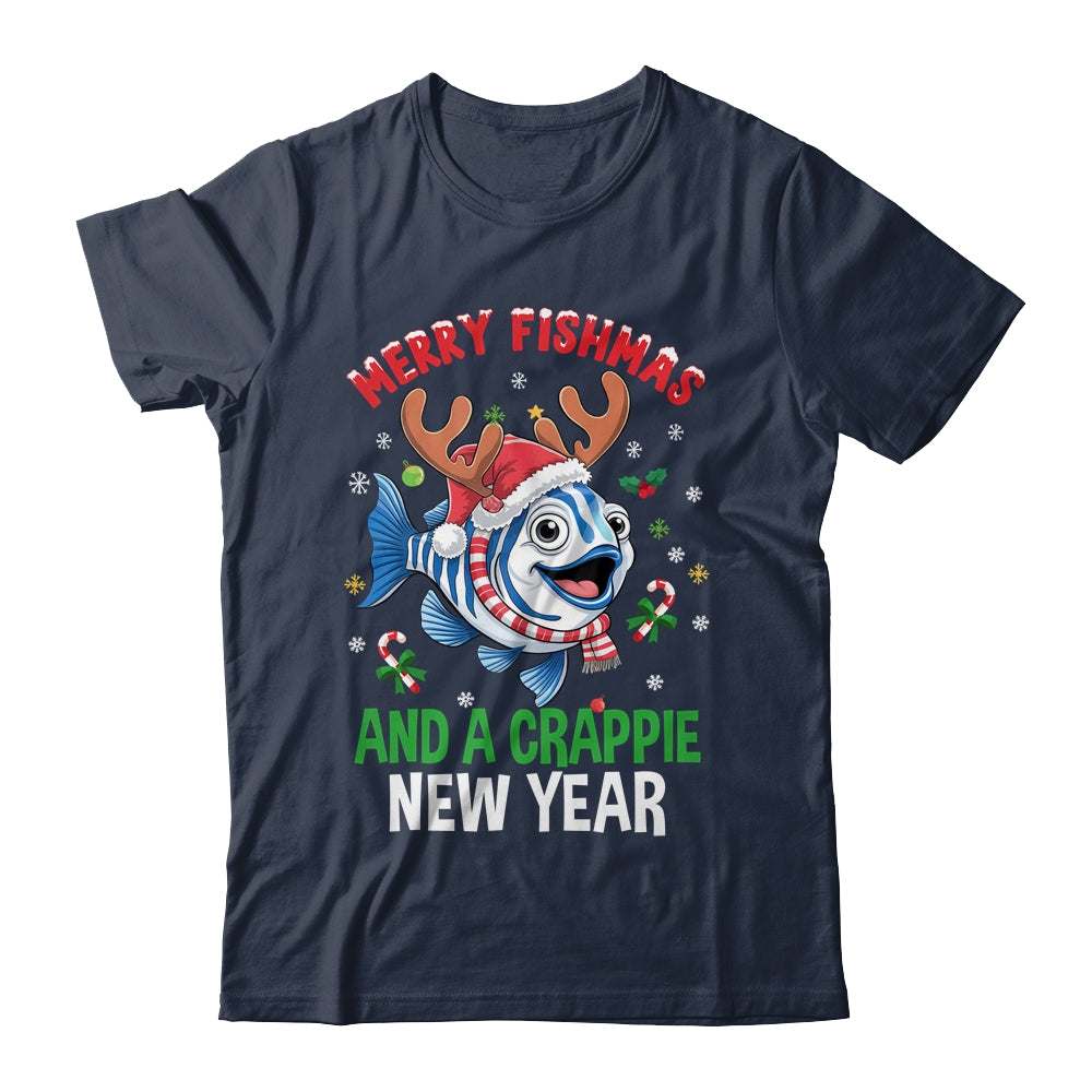 Merry Fishmas And A Crappie New Year Funny Fishing Pun Shirt & Sweatshirt | teecentury