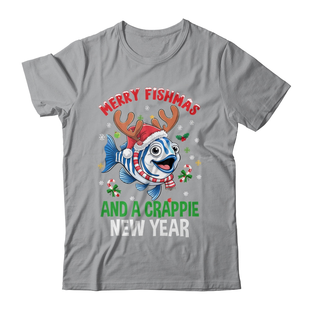 Merry Fishmas And A Crappie New Year Funny Fishing Pun Shirt & Sweatshirt | teecentury