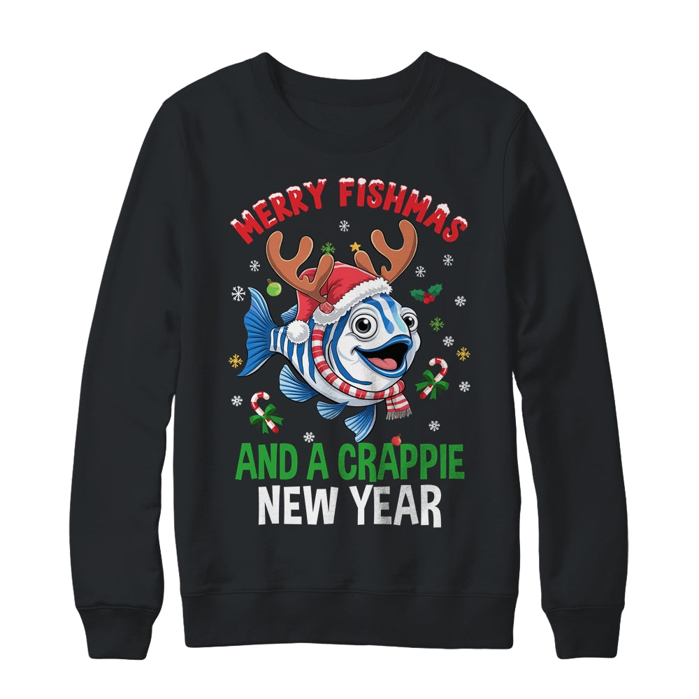 Merry Fishmas And A Crappie New Year Funny Fishing Pun Shirt & Sweatshirt | teecentury