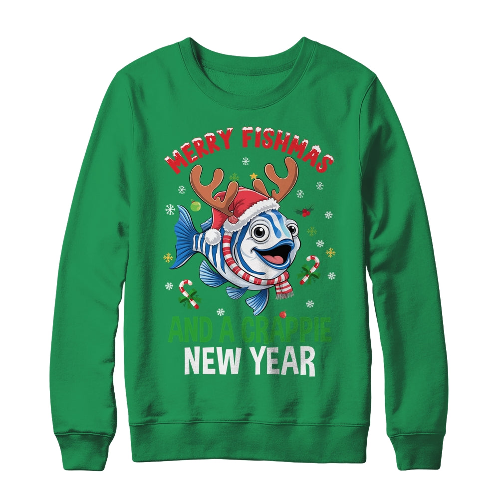 Merry Fishmas And A Crappie New Year Funny Fishing Pun Shirt & Sweatshirt | teecentury