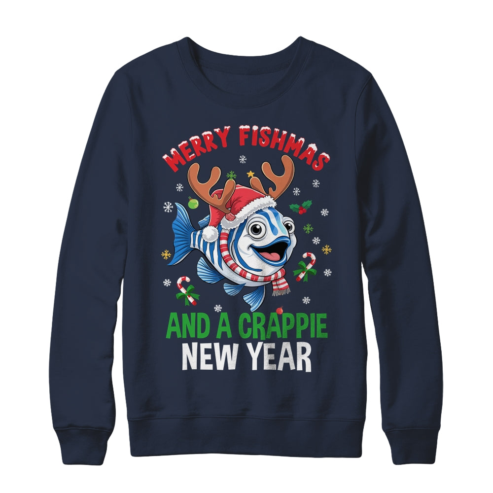Merry Fishmas And A Crappie New Year Funny Fishing Pun Shirt & Sweatshirt | teecentury