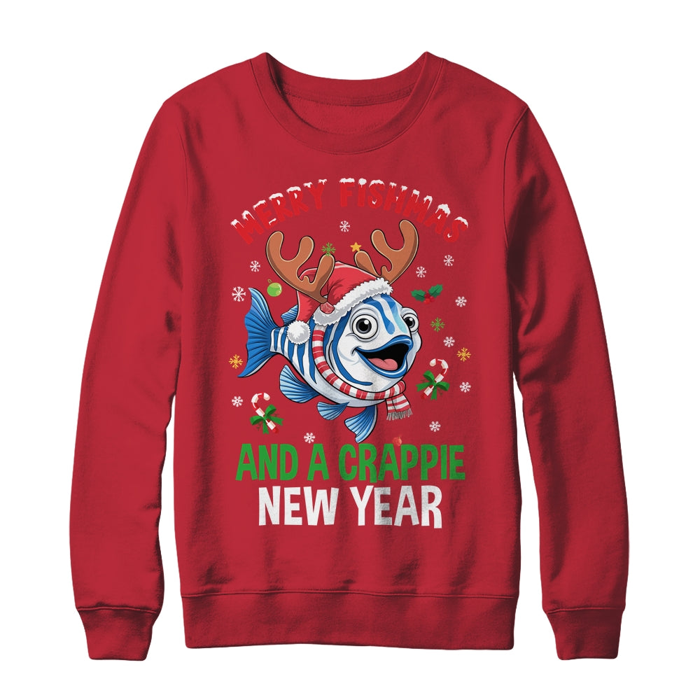 Merry Fishmas And A Crappie New Year Funny Fishing Pun Shirt & Sweatshirt | teecentury