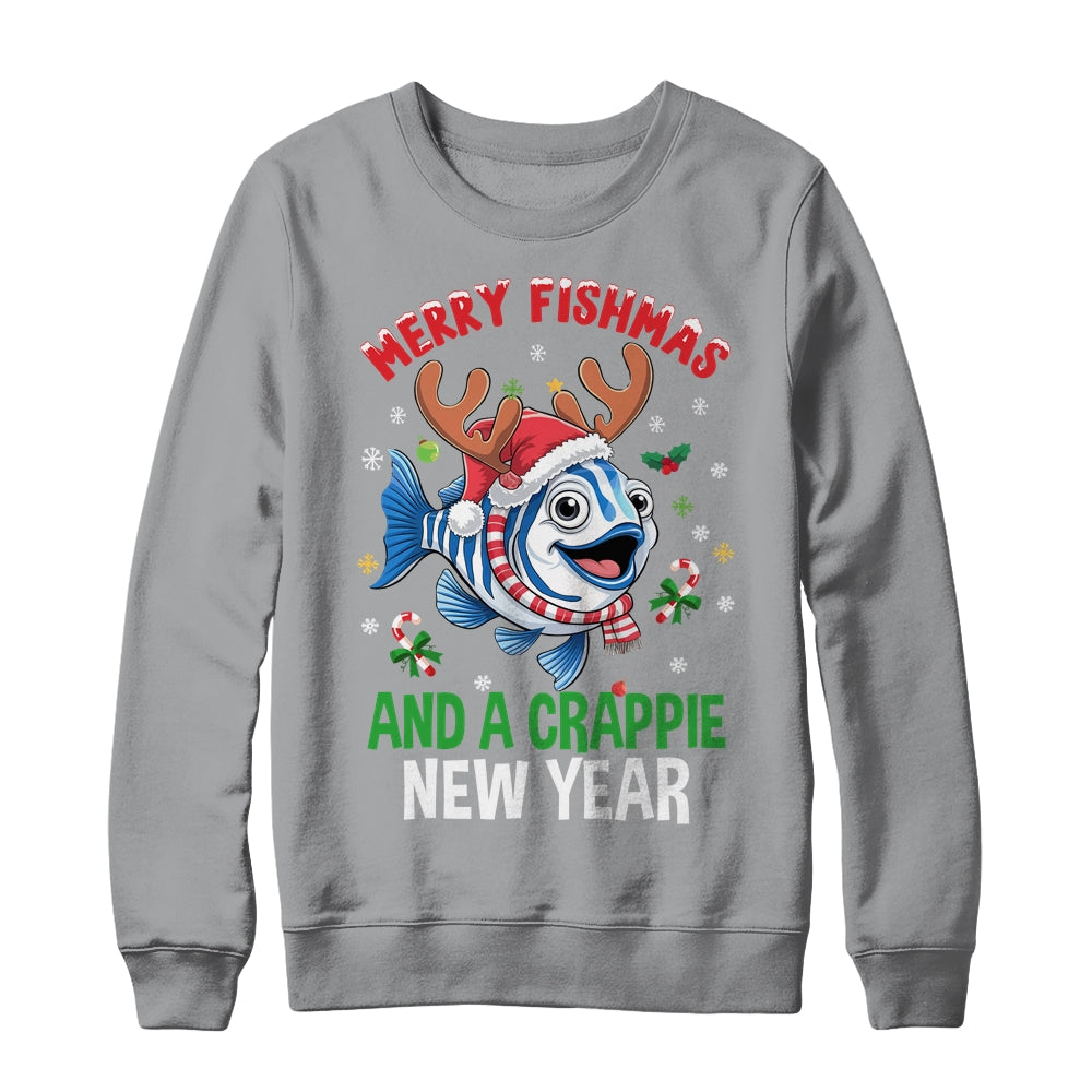 Merry Fishmas And A Crappie New Year Funny Fishing Pun Shirt & Sweatshirt | teecentury