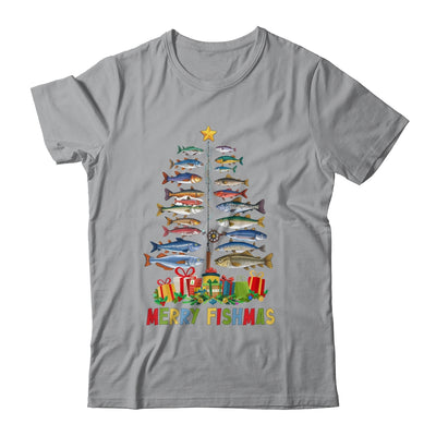 Merry Fishmas Funny Christmas Tree Lights Fishing Rod Fish Shirt & Sweatshirt | teecentury