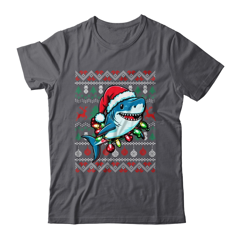 Merry Sharkmas Santa Shark Ugly Christmas Lights Xmas Shirt & Sweatshirt | teecentury