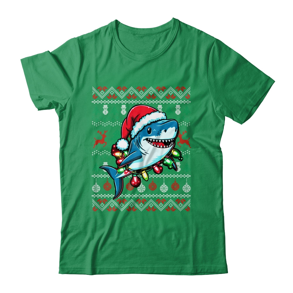 Merry Sharkmas Santa Shark Ugly Christmas Lights Xmas Shirt & Sweatshirt | teecentury