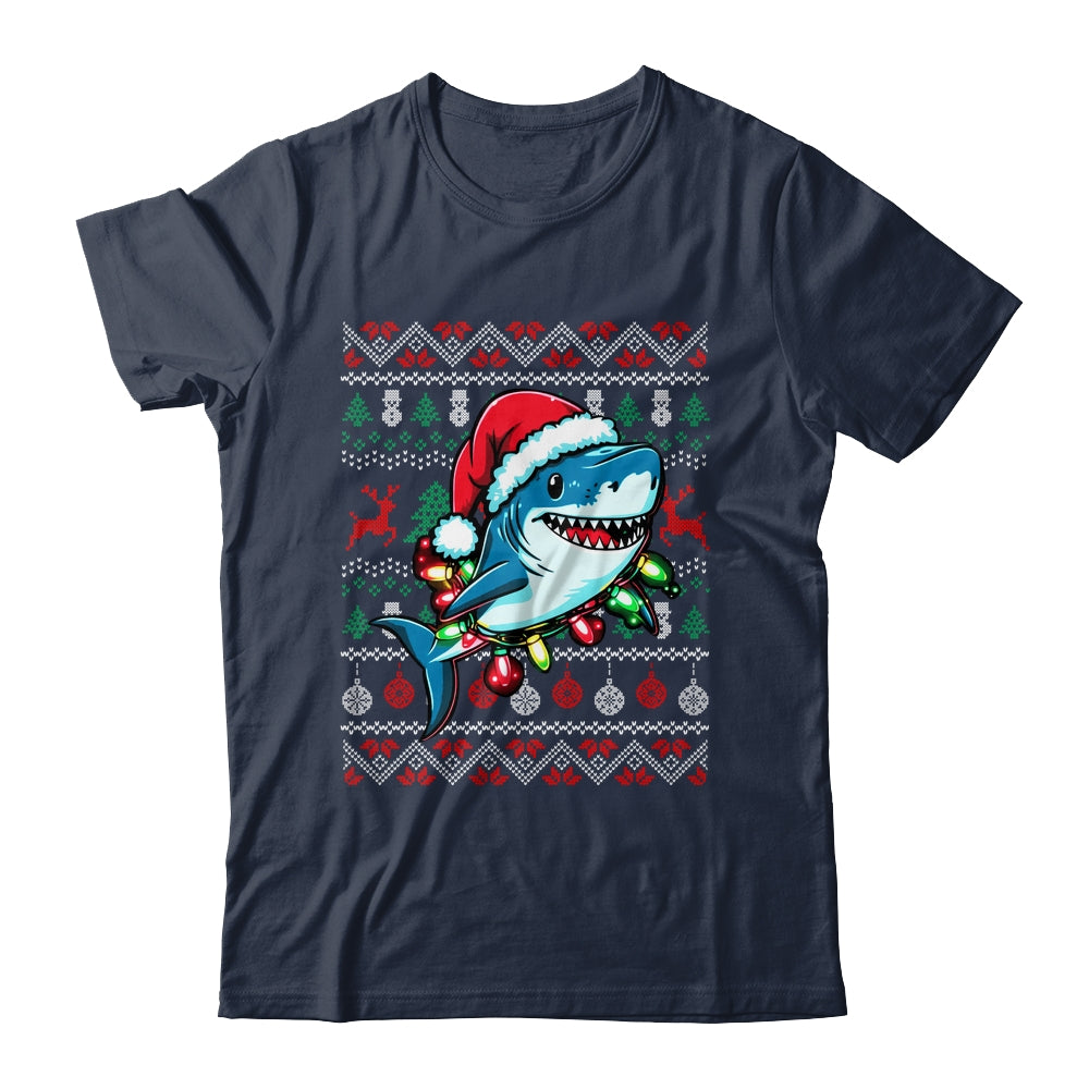 Merry Sharkmas Santa Shark Ugly Christmas Lights Xmas Shirt & Sweatshirt | teecentury