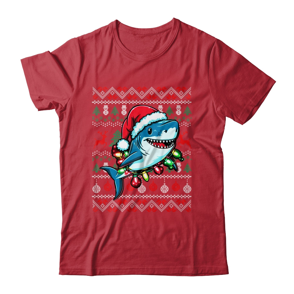 Merry Sharkmas Santa Shark Ugly Christmas Lights Xmas Shirt & Sweatshirt | teecentury