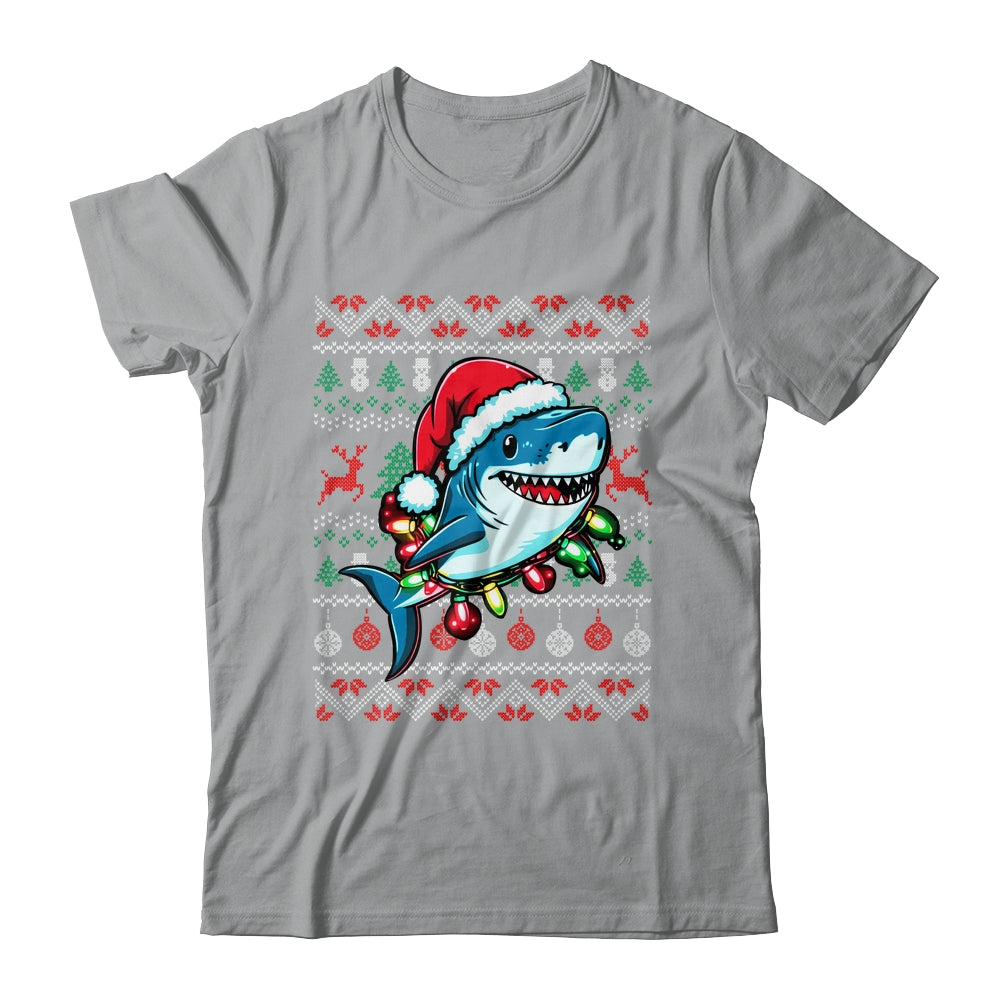 Merry Sharkmas Santa Shark Ugly Christmas Lights Xmas Shirt & Sweatshirt | teecentury