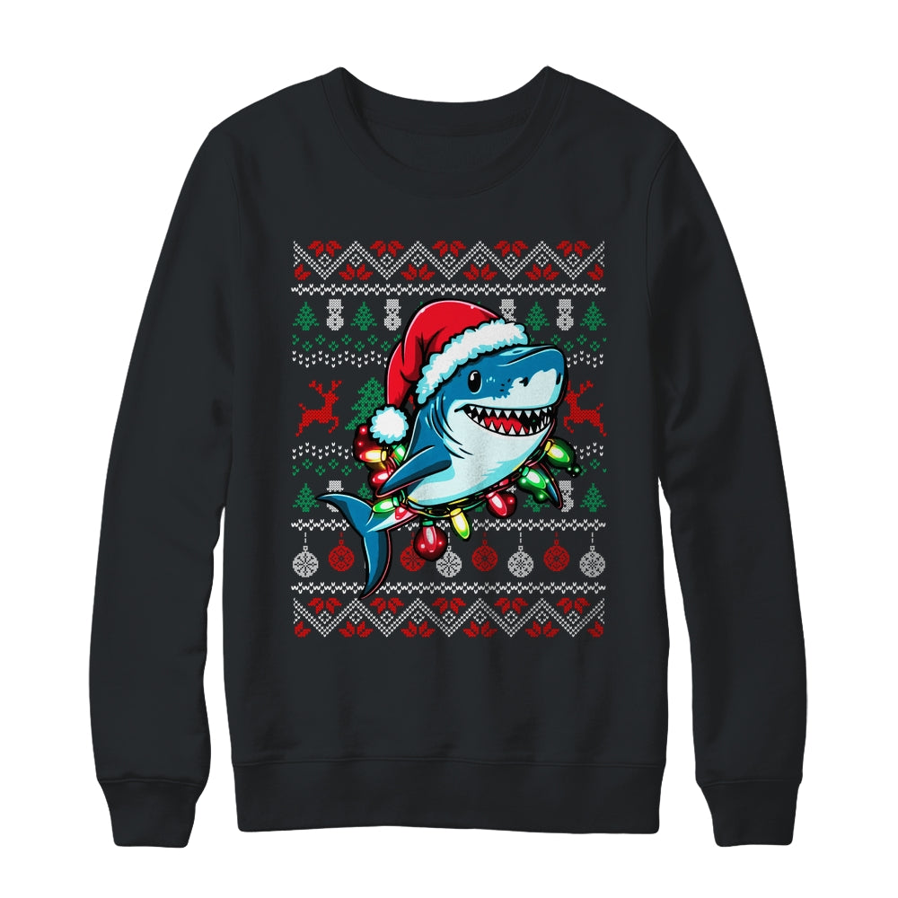 Merry Sharkmas Santa Shark Ugly Christmas Lights Xmas Shirt & Sweatshirt | teecentury