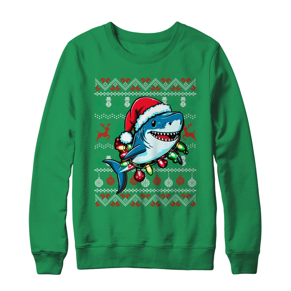 Merry Sharkmas Santa Shark Ugly Christmas Lights Xmas Shirt & Sweatshirt | teecentury