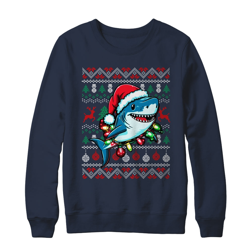 Merry Sharkmas Santa Shark Ugly Christmas Lights Xmas Shirt & Sweatshirt | teecentury