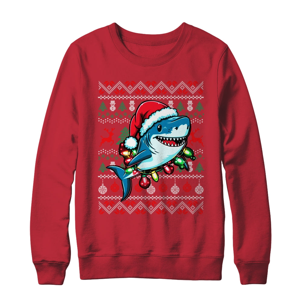 Merry Sharkmas Santa Shark Ugly Christmas Lights Xmas Shirt & Sweatshirt | teecentury