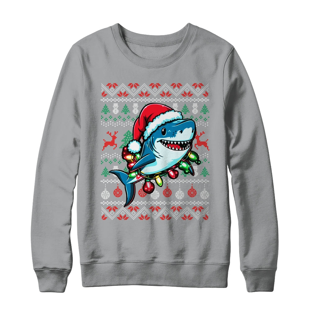 Merry Sharkmas Santa Shark Ugly Christmas Lights Xmas Shirt & Sweatshirt | teecentury