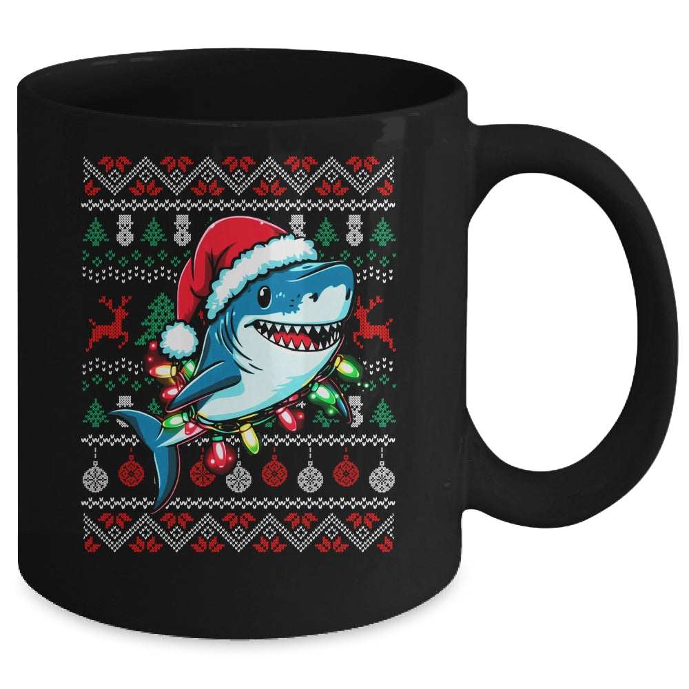 Merry Sharkmas Santa Shark Ugly Christmas Lights Xmas Mug | teecentury