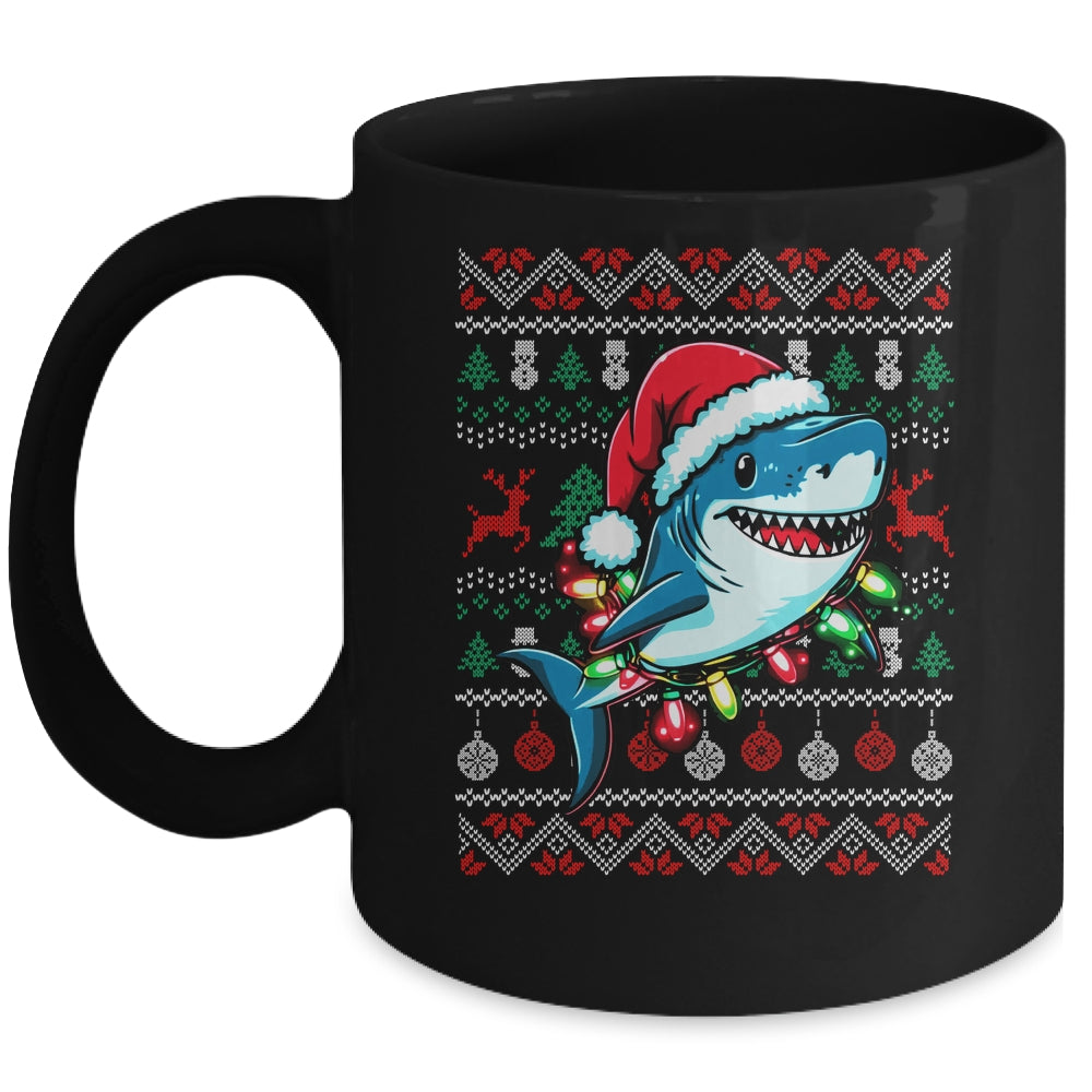 Merry Sharkmas Santa Shark Ugly Christmas Lights Xmas Mug | teecentury