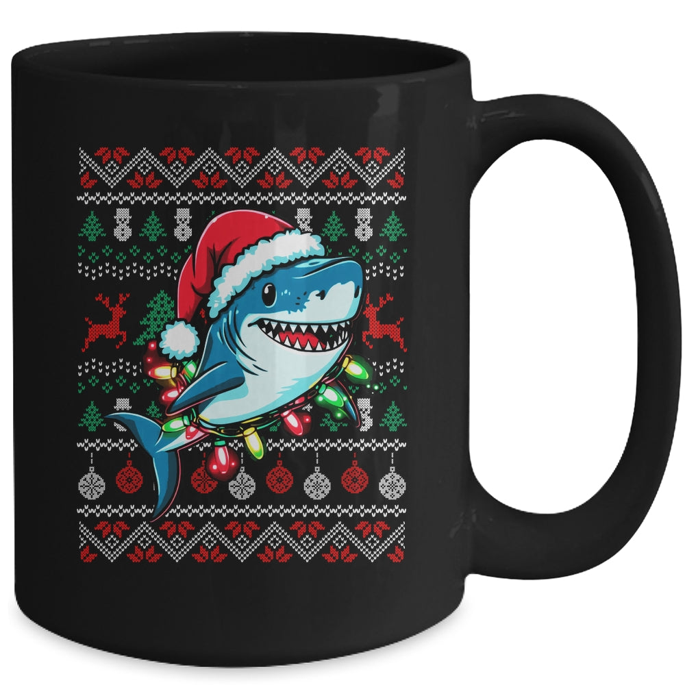 Merry Sharkmas Santa Shark Ugly Christmas Lights Xmas Mug | teecentury