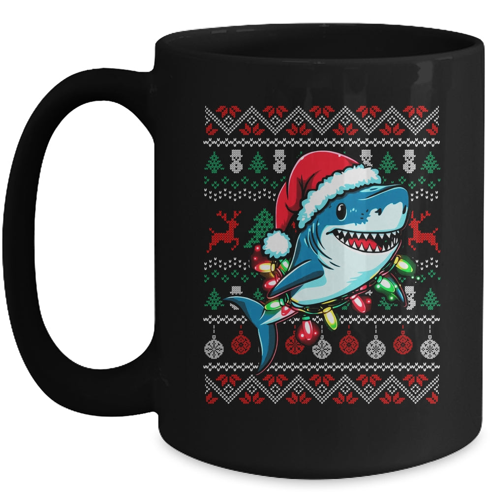 Merry Sharkmas Santa Shark Ugly Christmas Lights Xmas Mug | teecentury