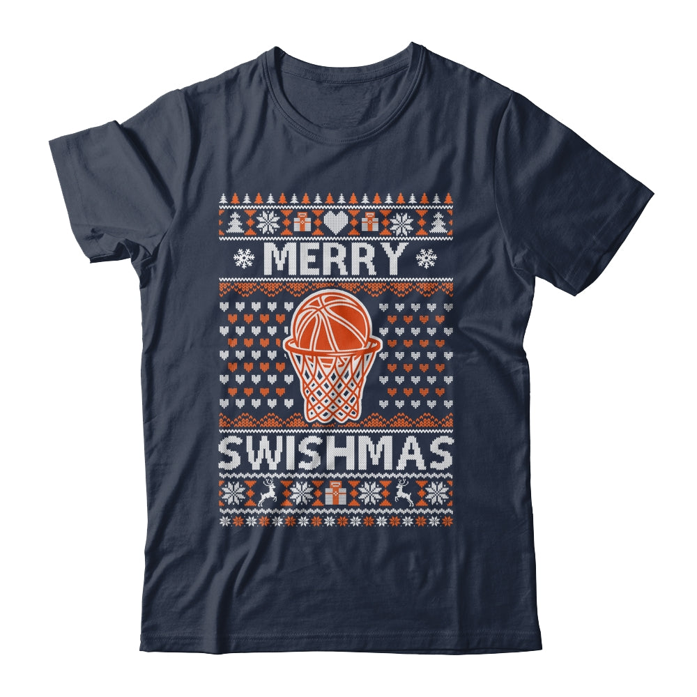 Merry Swishmas Xmas Ugly Christmas Basketball Lover Men Shirt & Sweatshirt | teecentury
