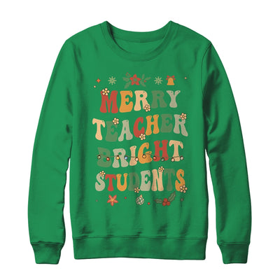 Merry Teacher Bright Students Funny Christmas Teacher Groovy Shirt & Sweatshirt | teecentury