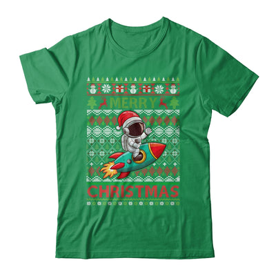 Merry Ugly Christmas Santa Hat Astronaut Riding Rocket Xmas Shirt & Sweatshirt | teecentury