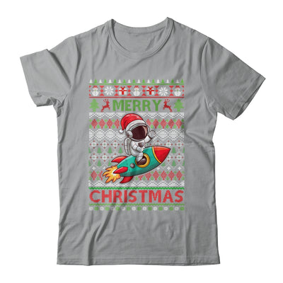 Merry Ugly Christmas Santa Hat Astronaut Riding Rocket Xmas Shirt & Sweatshirt | teecentury