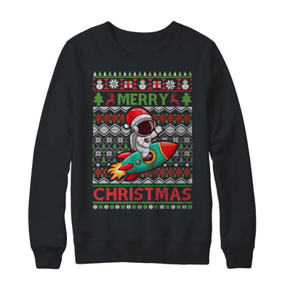 Merry Ugly Christmas Santa Hat Astronaut Riding Rocket Xmas Shirt & Sweatshirt | teecentury