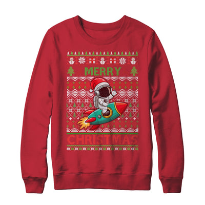Merry Ugly Christmas Santa Hat Astronaut Riding Rocket Xmas Shirt & Sweatshirt | teecentury